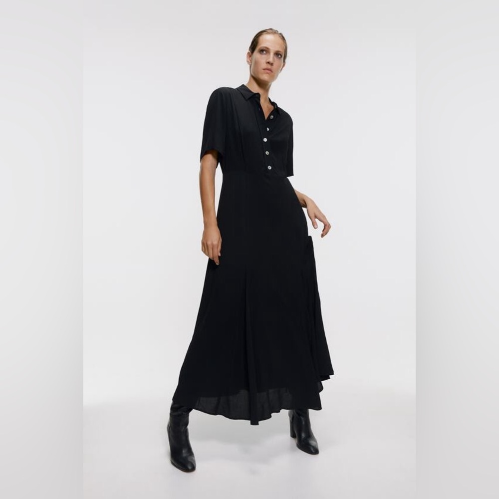 Zara Black Long maxi Shirtdress button down